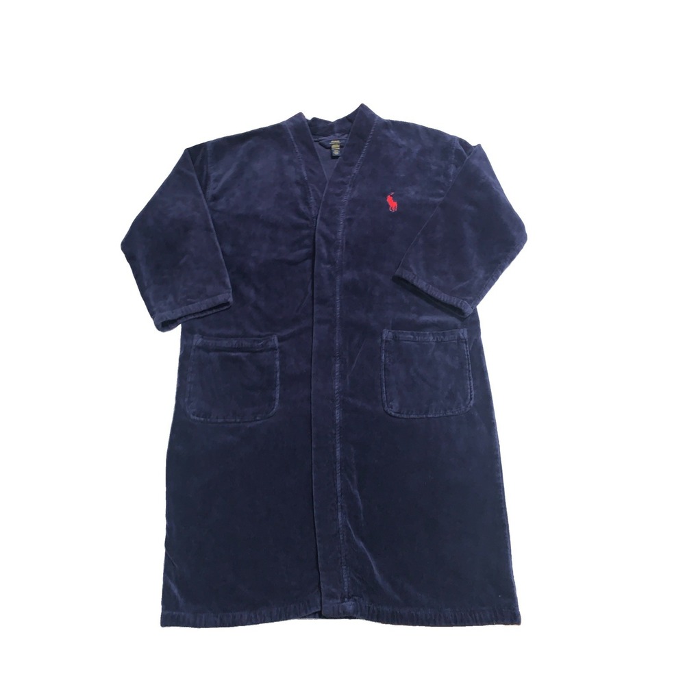 Polo Ralph Lauren Robe Men S/M Navy Blue Terry Cloth Plush Logo Missing Belt